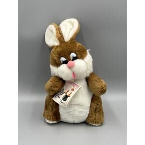 1979 Daekor Plush Pot Belly Bunny Rabbit Brown White Stuffed Animal Vintage 12”